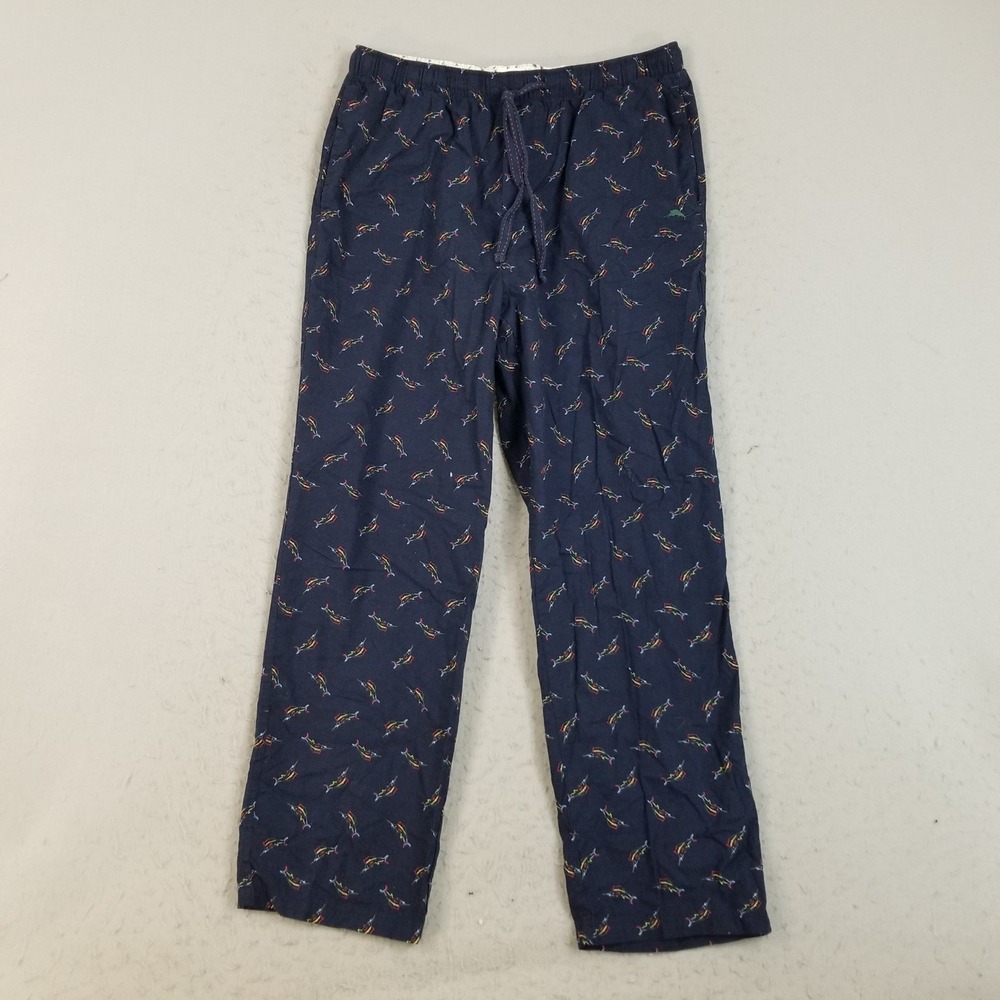 Tommy Bahama Pajama Pants Men L Navy Blue Marlin Fish Print Cotton Lounge Sleep